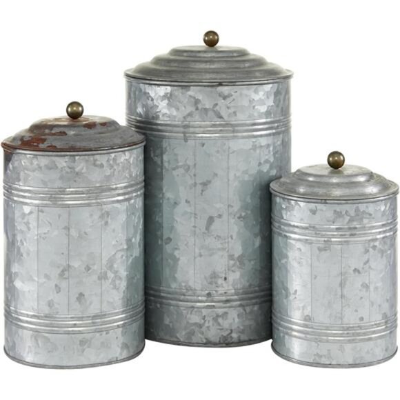 Metal Living Room Decorative Jars Galvanized Ribbed Decorative Container - Picture 2 of 7